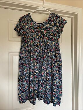 Girls Land’s End Navy Floral Short Sleeve Dress Back To School
